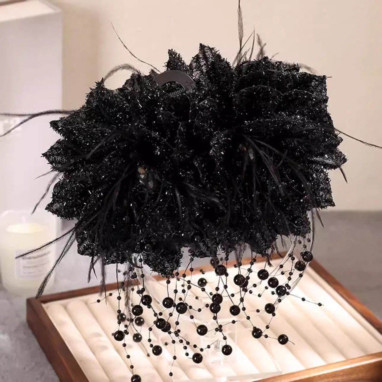 Luxury Crystal Hair Crab Clip – Deep Black