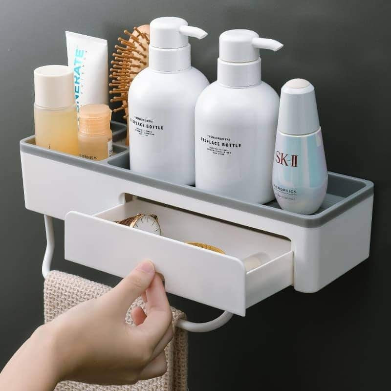 Wall Mounted Shampoo Rack With Drawer Towel hanger